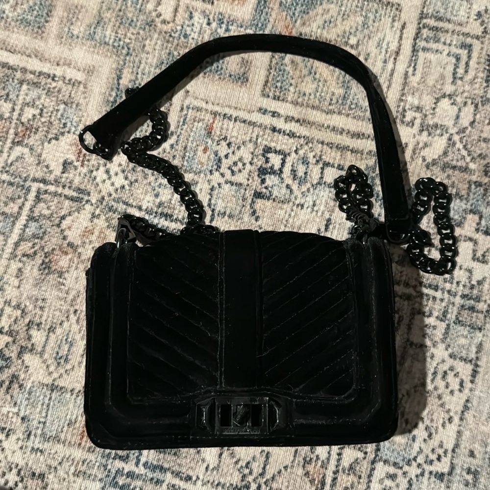 Rebecca Minkoff black quilted velvet crossbody bag